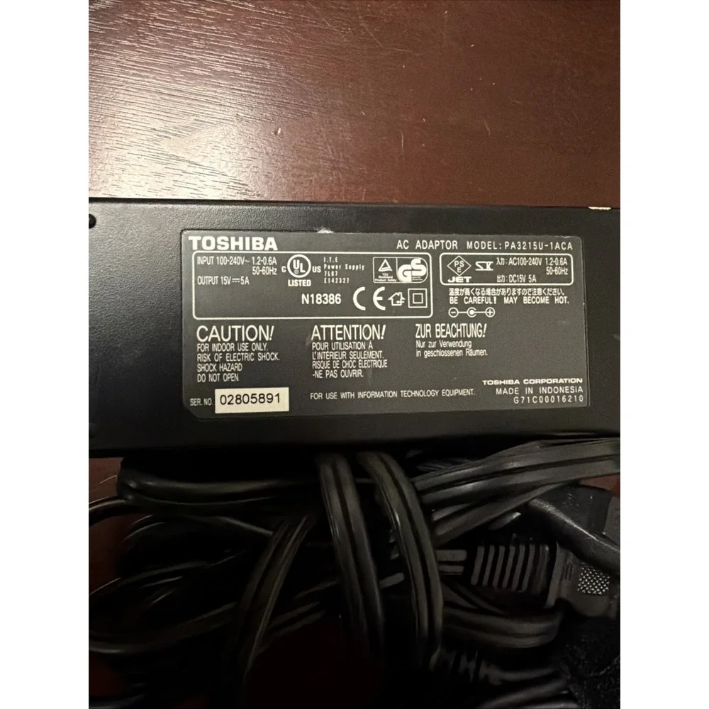 Toshiba AC Adapter Model PA3215U-1ACA Laptop Power Supply 15V 5A Black
